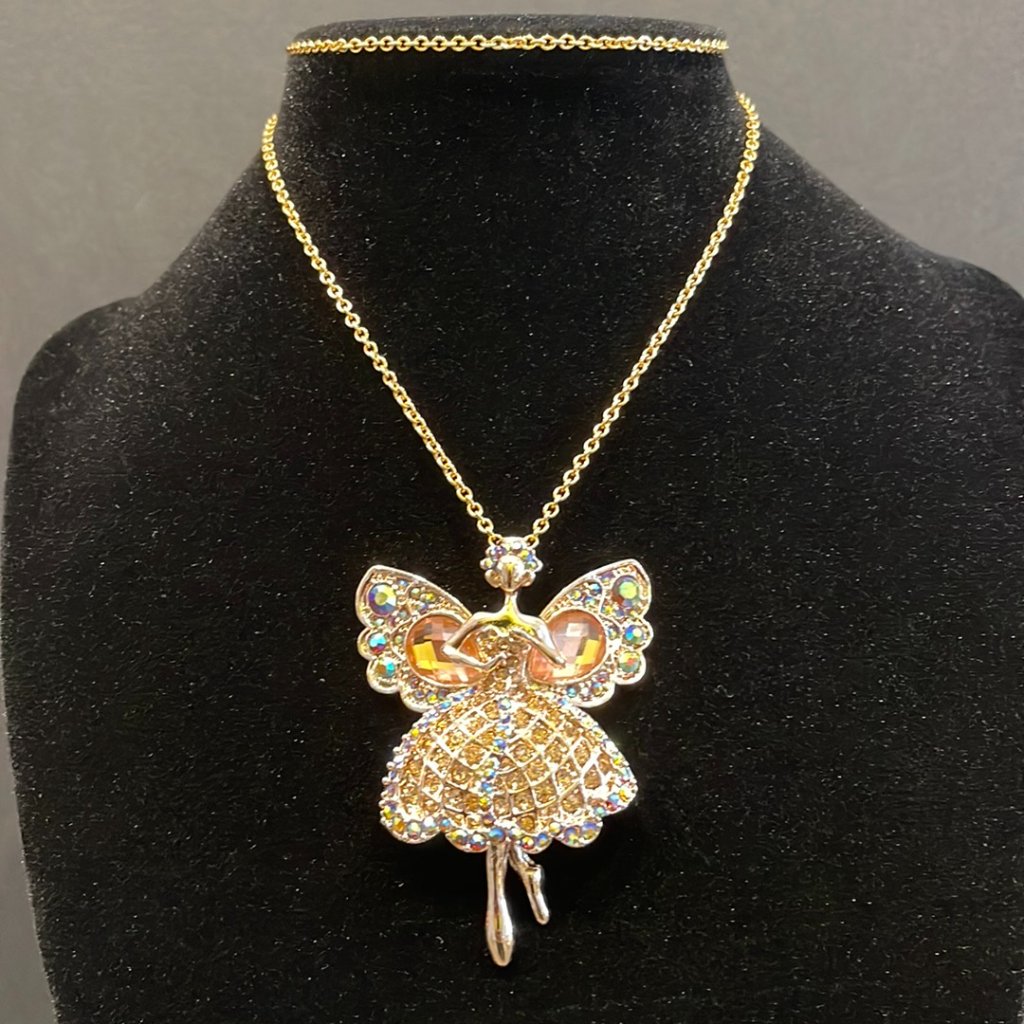 Gold Fairy Pendant Necklace With Gems